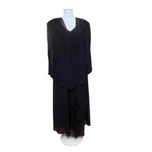 R&M Richards Vtg Beaded‎ Black Sheer 2 Piece Gown Set 18W Formal Evening Event